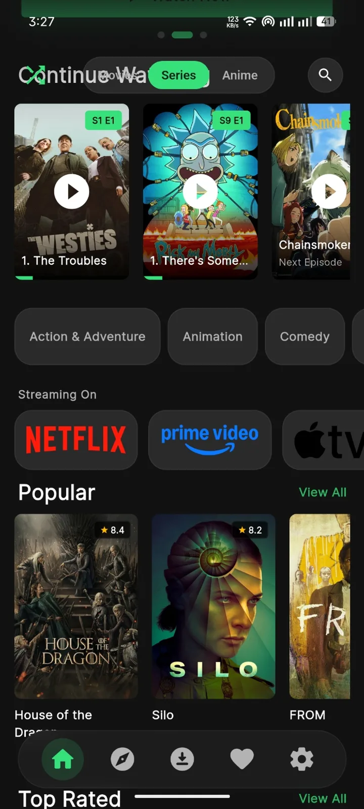 Continue Watching, genres and streaming services